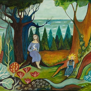 Fairytale Art Print, Sun Child, whimsical, folk art