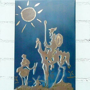 Hommage aan Pablo Picasso. Don Quixote geroest en geschilderd op plaatstaal 0,5 mm.