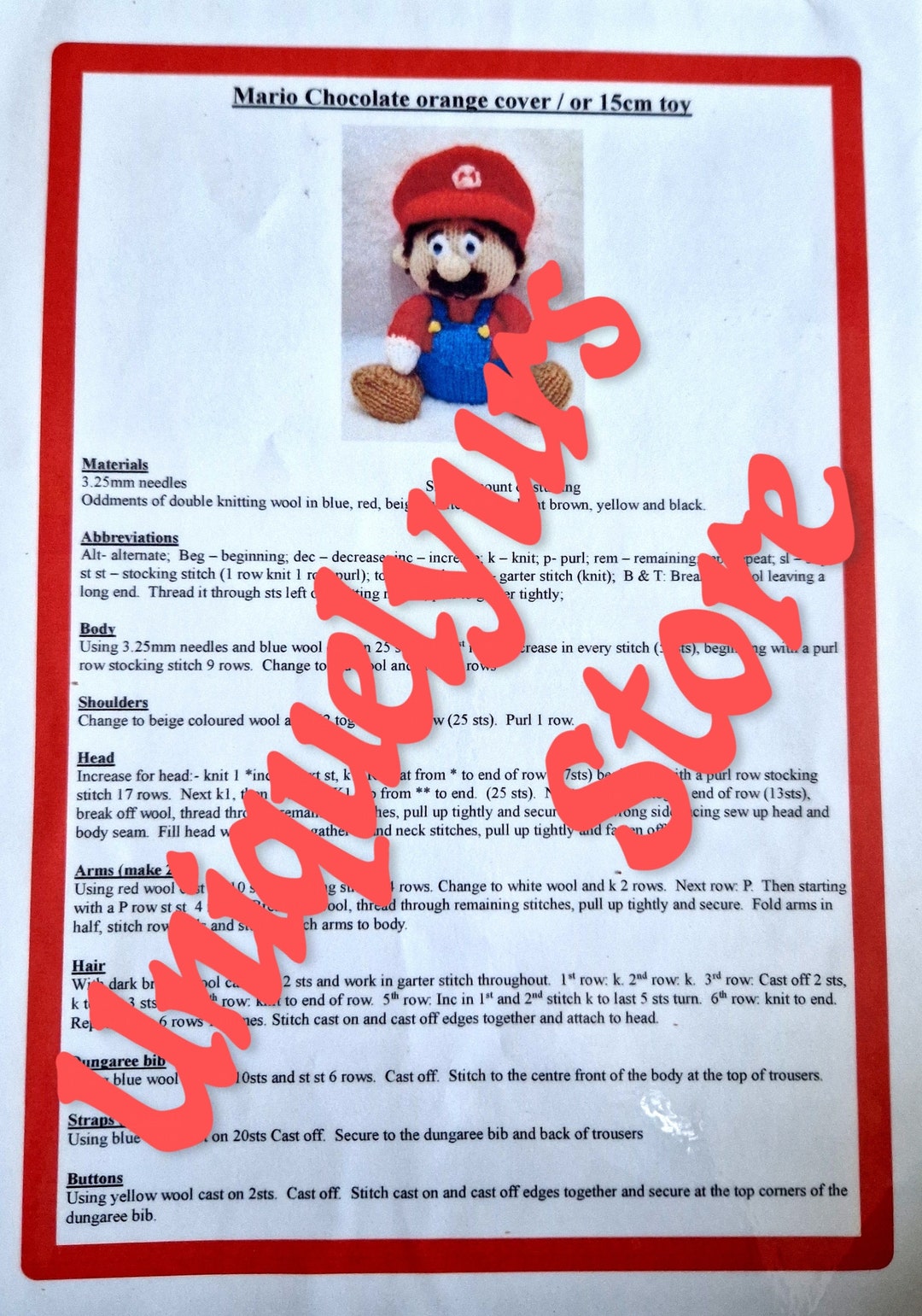 Mario Toy Knitted Pdf Pattern - Etsy