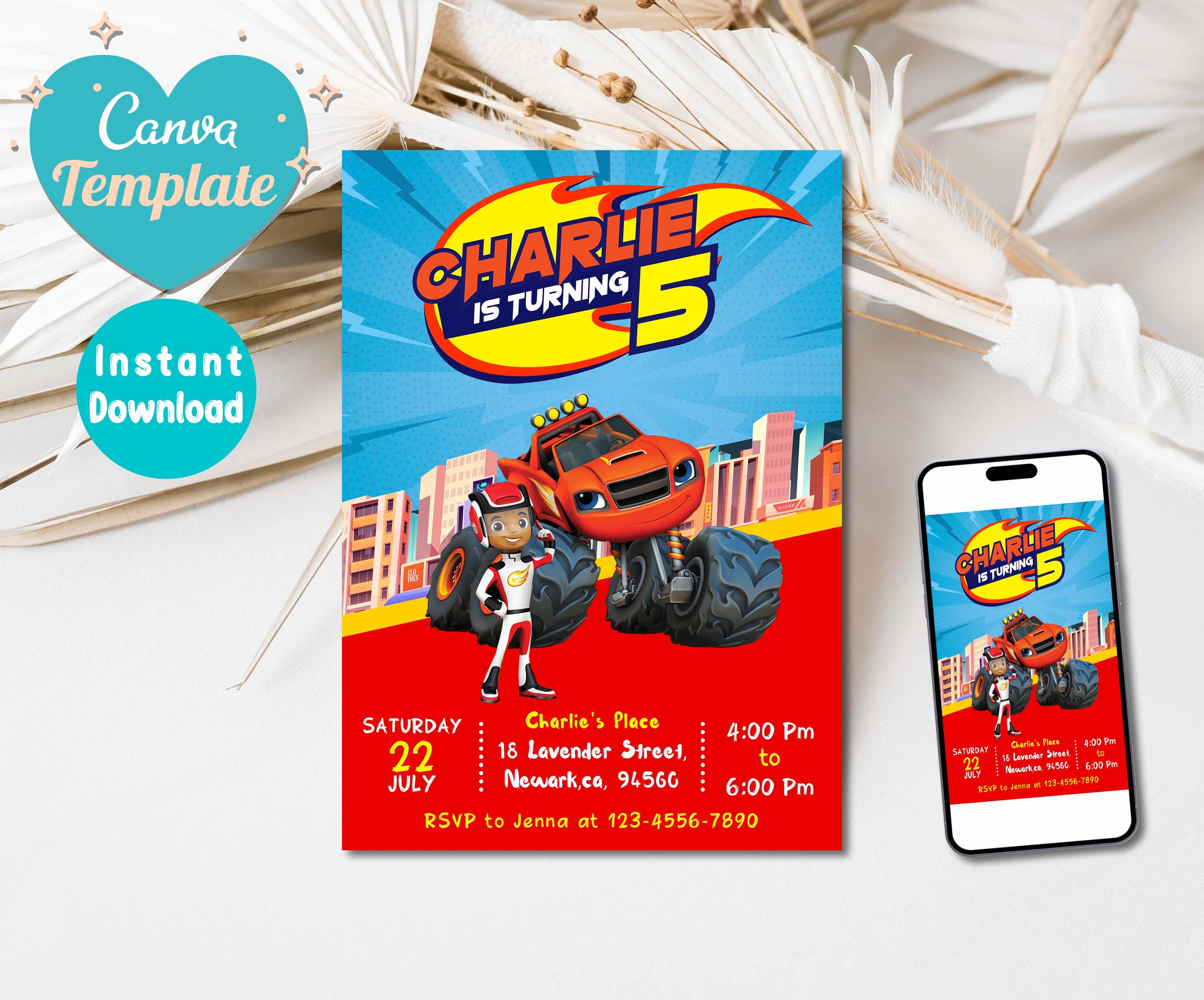 Blaze and the Monster Machines Birthday Invitation | Blaze