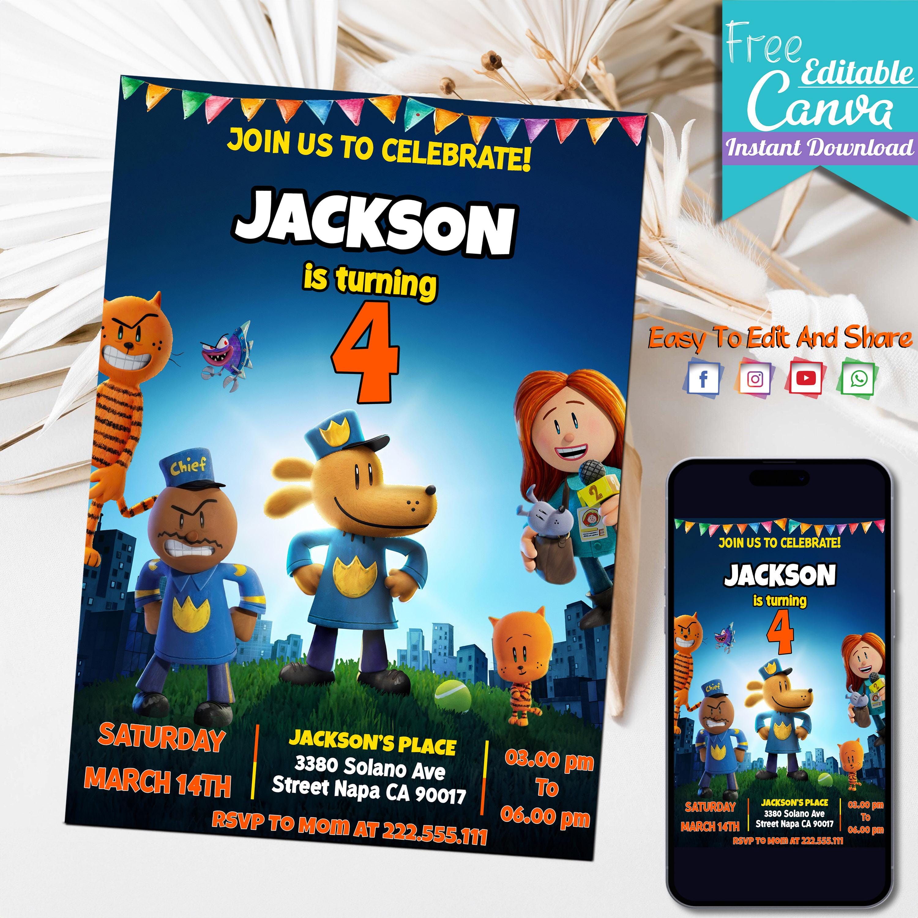 Editable Dog Man Birthday Invitation Template | Dogman Kids Birthday ...