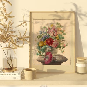 Bordered Flower Still Life Painting PRINTABLE Art | Vibrant Vintage Floral Wall Art Print | Digital Download | Antique Room Decor | CC225