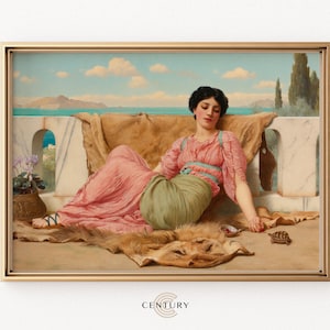 Neoclassical Woman's Quiet Pet Turtle Painting PRINTABLE Art | Vintage Neoclassic Art Print | DIGITAL DOWNLOAD | Antique Room Decor | CC553
