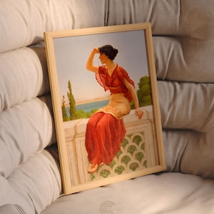 Neoclassical Woman Signal Turtle Painting PRINTABLE Art | Vintage Neoclassic Art Print | DIGITAL DOWNLOAD | Antique Room Decor | CC554