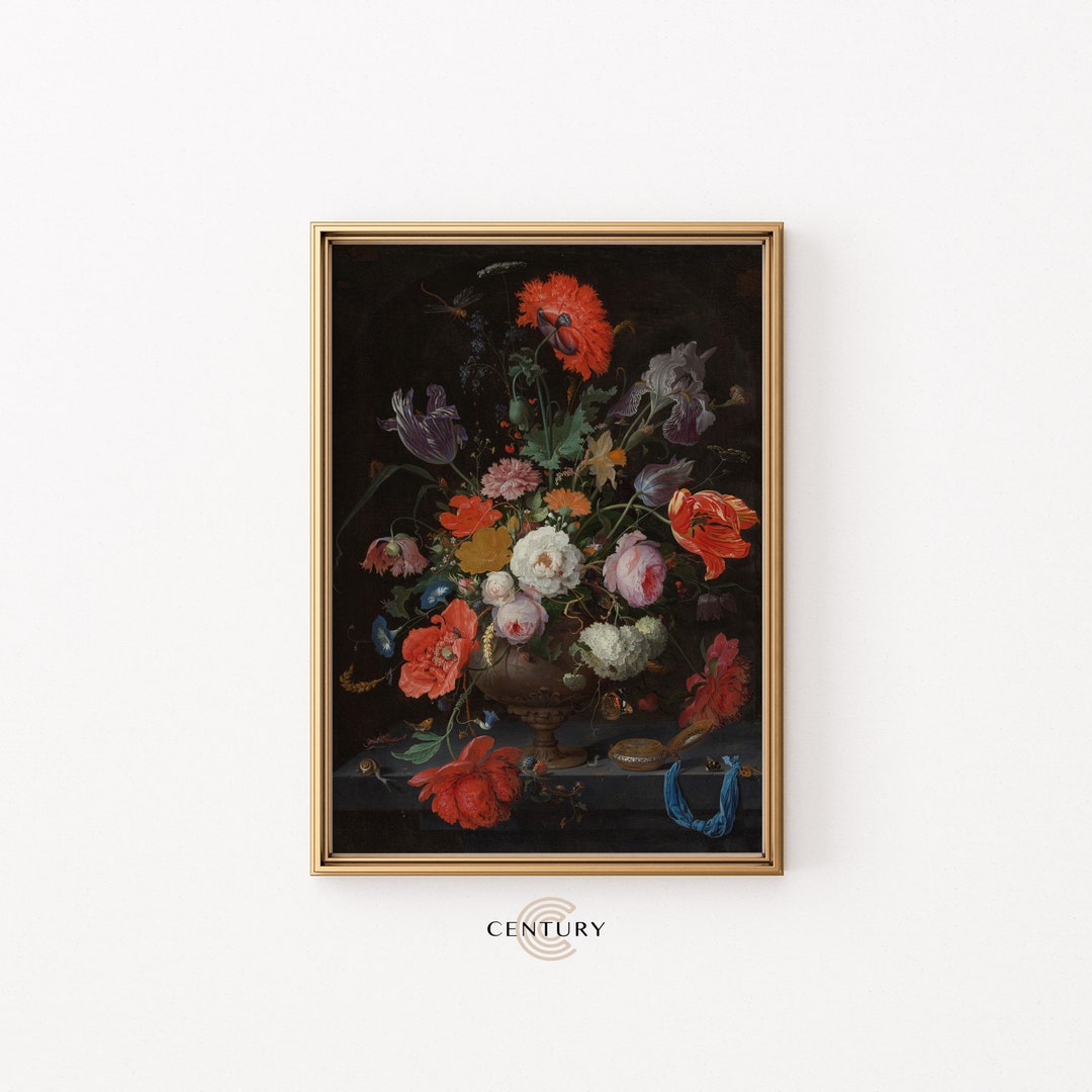Moody Floral Still Life Painting PRINTABLE Art | Vintage Floral Wall ...