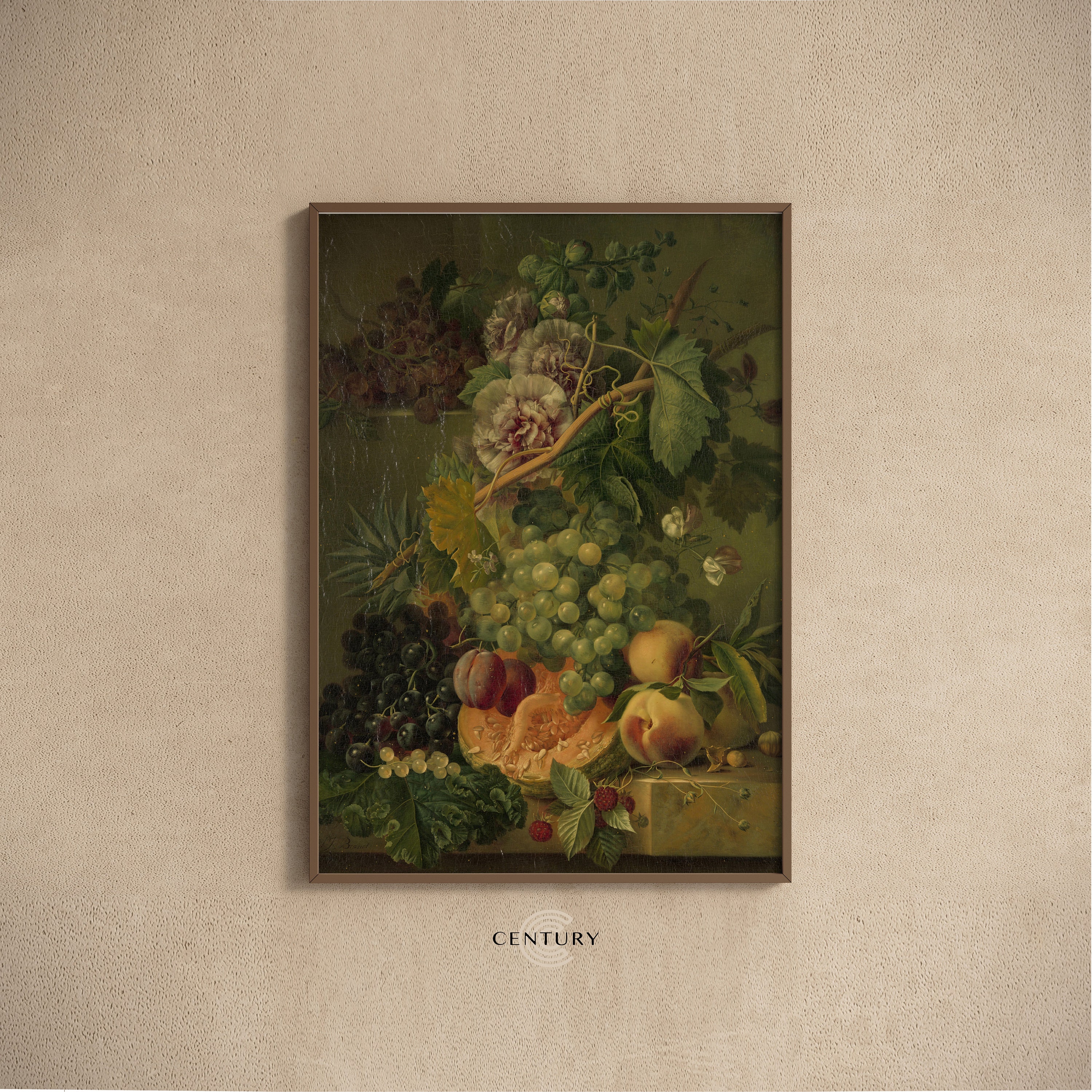 Verdant Flowers and Fruits Still Life Painting PRINTABLE Art | Vintage Floral Wall Art Print | Digital Download | Antique Room Decor | CC251