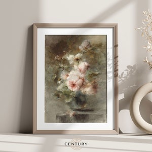 Soft Vase with Roses Painting PRINTABLE Art | Vintage Abstract Wall Art Print | DIGITAL DOWNLOAD | Antique Room Decor | CC317