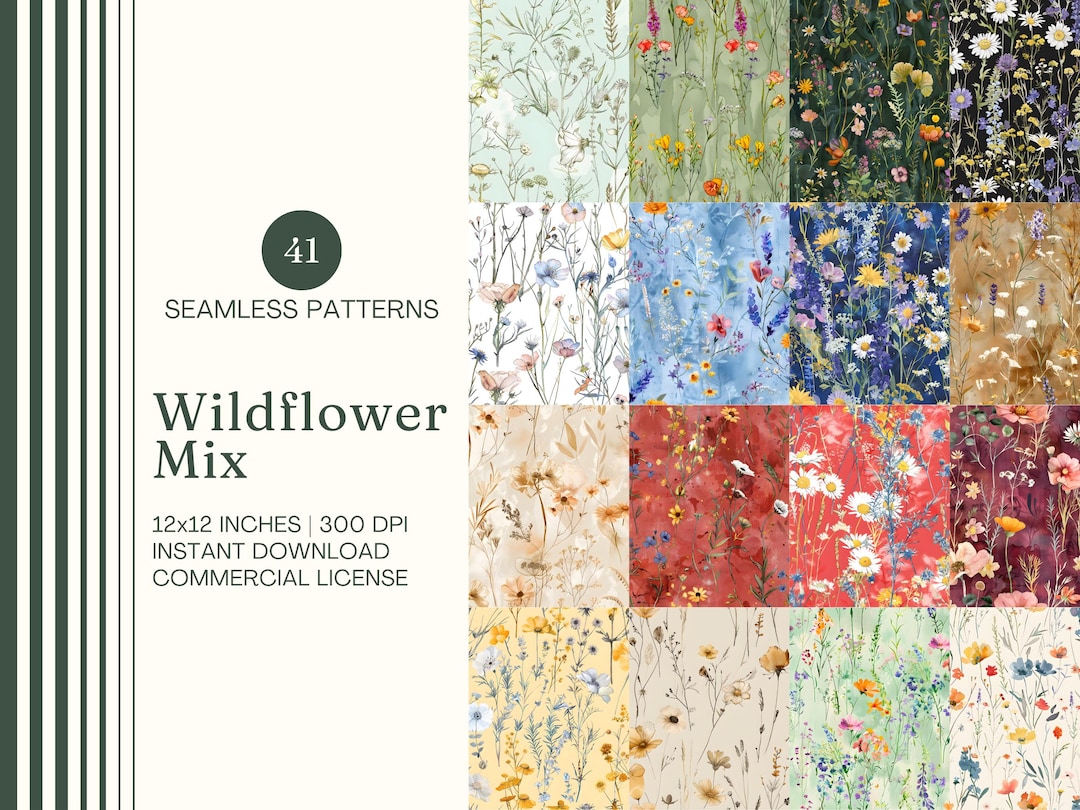 Wildflower Seamless Pattern Floral Digital Paper Scrapbook Cottagecore ...