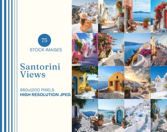 Santorini Stock Photo Bundle MRR PLR Mediterranean Aesthetic Stock Image Faceless Marketing Done For You Greece Instagram Reel Cover Summer