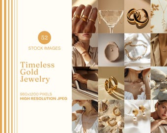 Gold Jewelry Stock Photo Bundle MRR Beige Aesthetic Stock Image Earring Faceless Marketing Beige Lifestyle Fashion Editorial Done For You