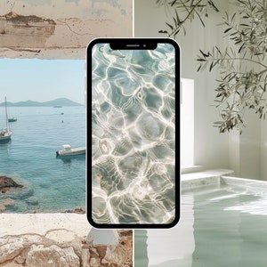 May include: A split image showing a view of a body of water with boats through a window on the left and a close-up of rippling water on a phone screen on the right.