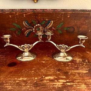 Vintage Oneida Silversmiths Double-Arm Taper Candle Holders Made in the USA - Set of 2