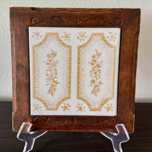 Square Wood and Tile Trivet Made in Spain Vintage