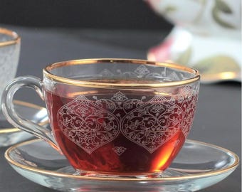 12 Pieces Large Tea Set With Handle - Rumi Gold