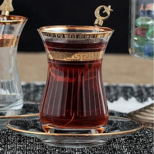 12 Pieces Turkish Tea Set (6 cups + 6 Saucers) Tea Set - Versa Gold or Platinum