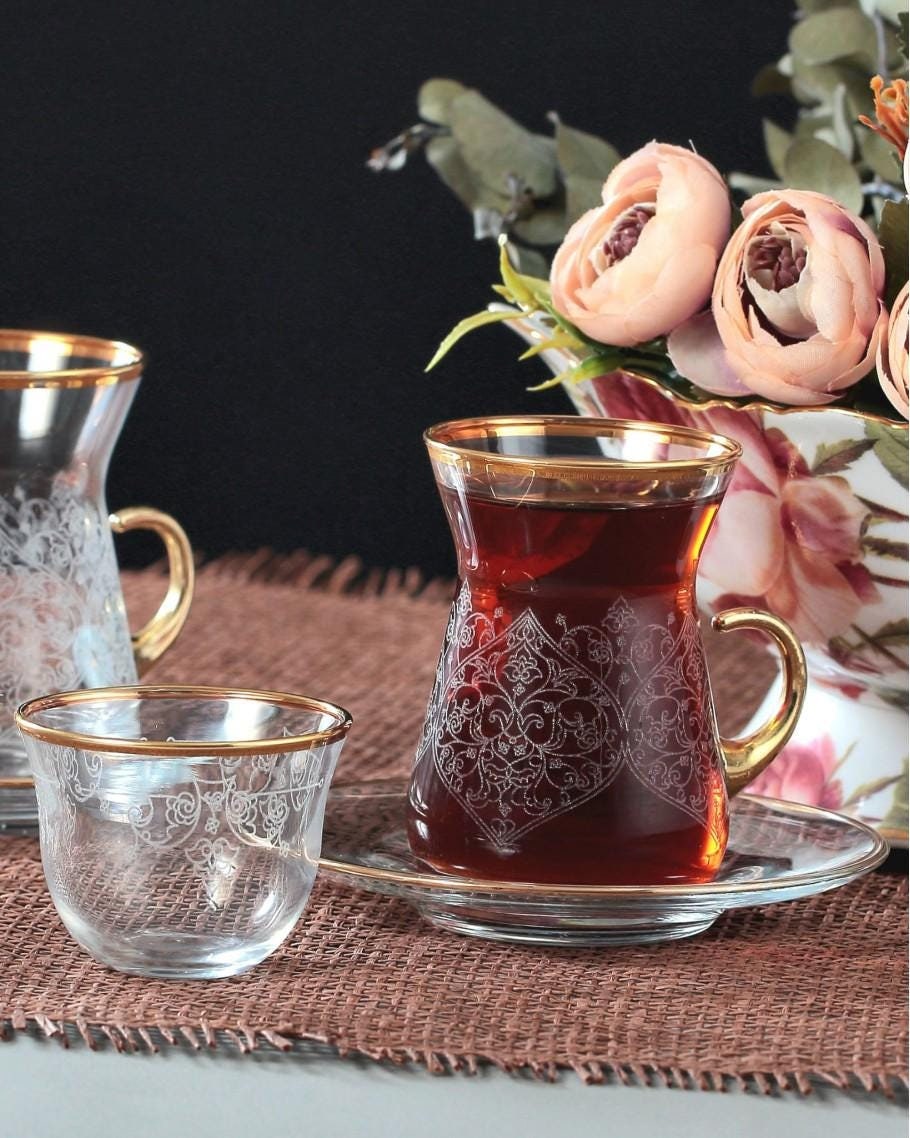 12/18 Pcs Turkish Tea and Arabic Coffee Set -Rumi Gold