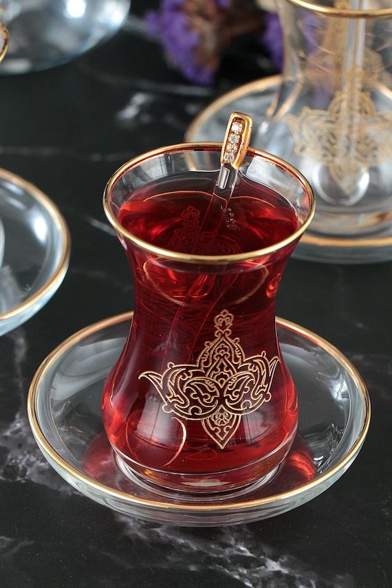 Lot De 3 Bols Turcs Akcam – Verre Tourbillon Noir Avec Bordure Dorée – Neufs Avec étiquettes