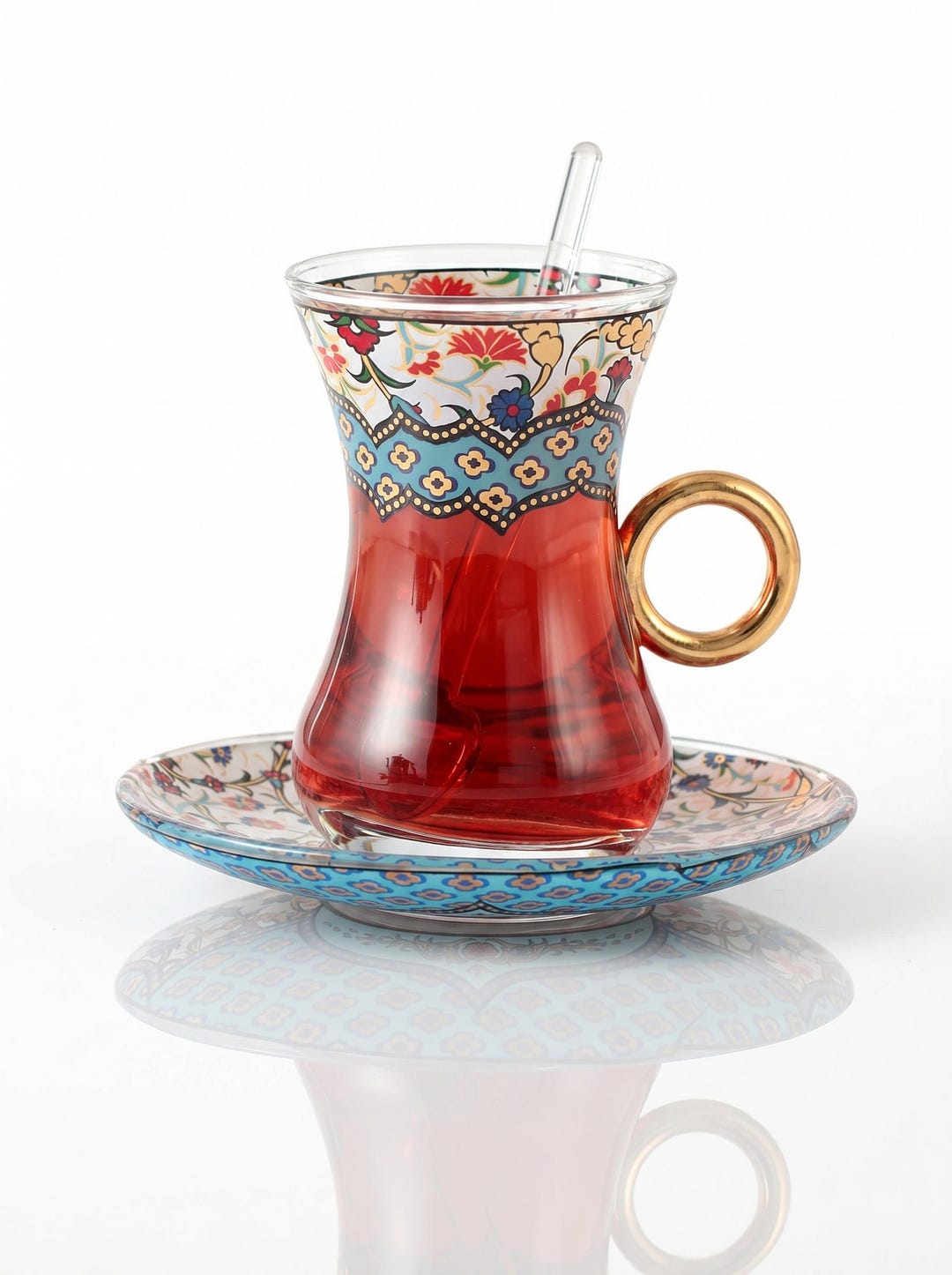 The Blue Turkish Tea Set: Flower Decal With Glass Teaspoon(18 Pcs) - Etsy