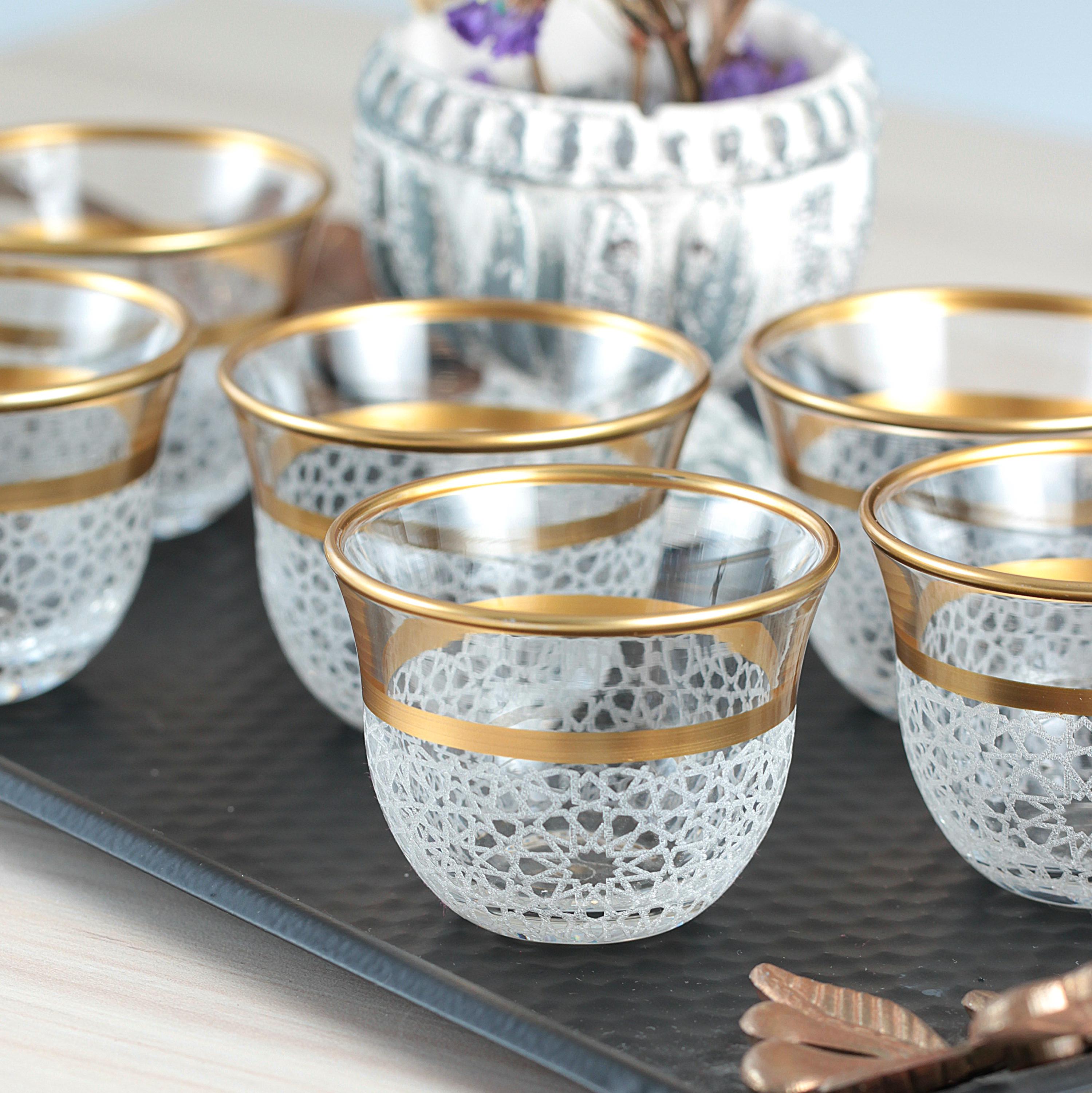 Elegant Arabic Coffee Cups Set: Gold Laser Engraved Gahwa