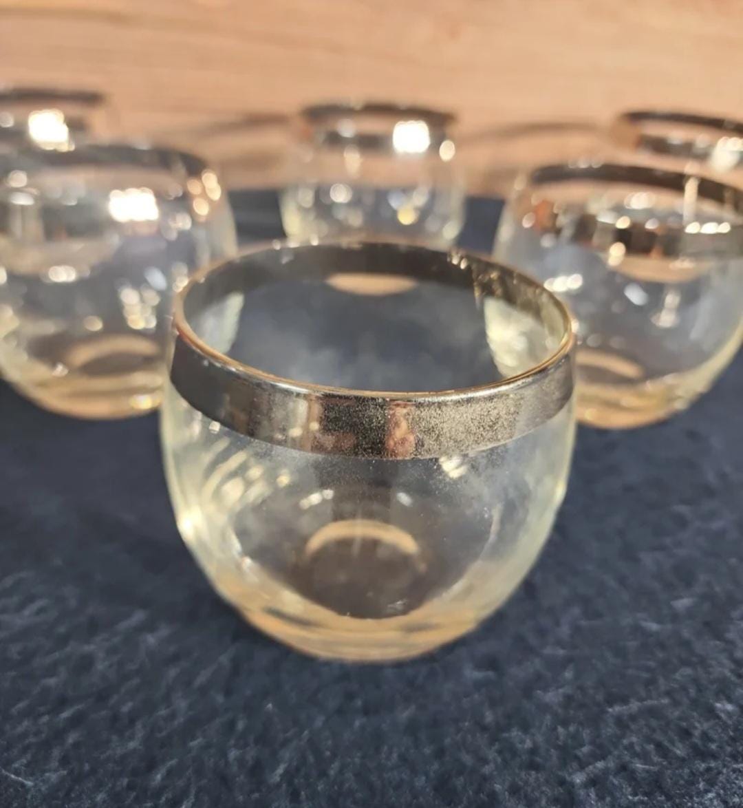 Vintage Silver Rimmed Roly Poly Glasses, Dorothy Thorpe Style, Cocktail ...