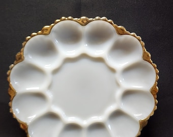 Vintage Anchor Hocking White Milk Glass Deviled Egg Tray