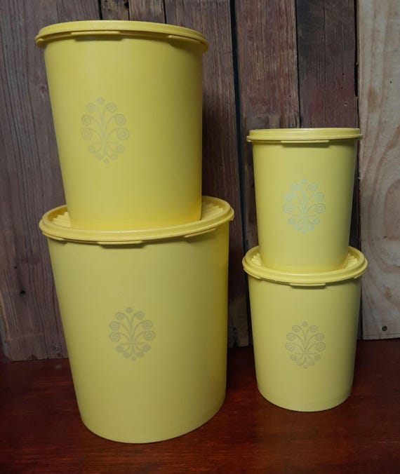 Vintage Tupperware, Yellow Canister Set, Four Canisters With
