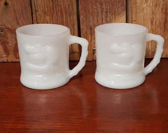 Vintage Milk Glass Grog Mugs, BC Comic Strip, Johnny Hart