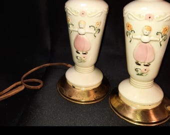 Vintage Porcelain Lamps, Vanity, Hand Painted, Dutch Boy