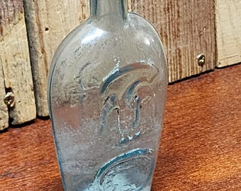 Antique American Historical "For Pike's Peak" Old Rye Glass Flask