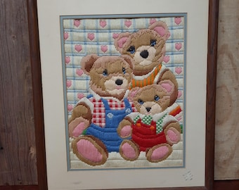 Long Stitch Needlepoint "And Baby Makes Three" Wall Hanging, Circa 1983