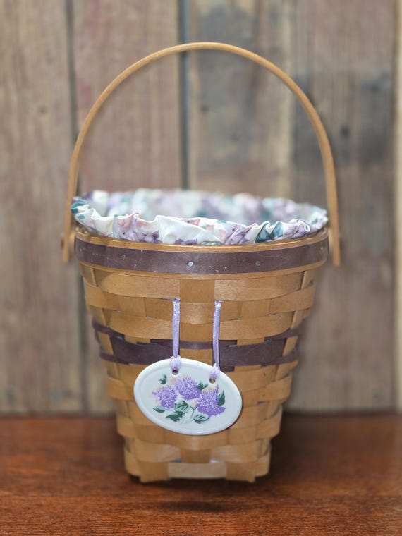 1994 Longaberger May Series Lilac Basket, Floral Liner, Plastic