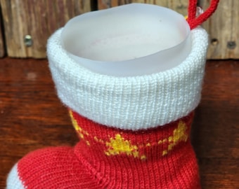 Knitted Christmas Stocking with Plastic Candy Holder