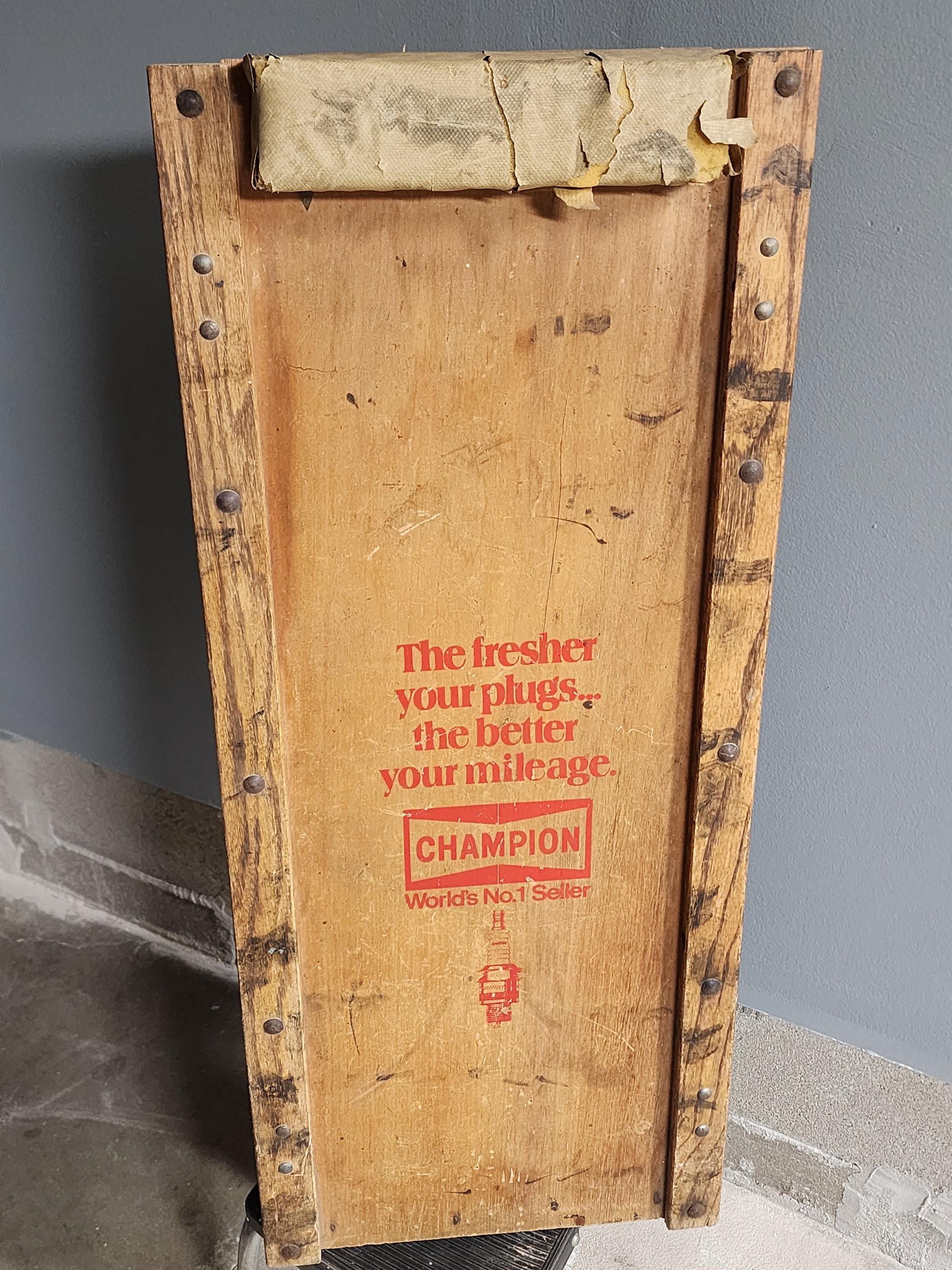 Vintage Champion Spark Plug Advertisement Wooden Mechanics Creeper