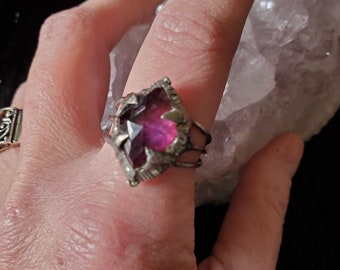 Amethyst Dream - silver soft solder Amethyst ring size 7.75