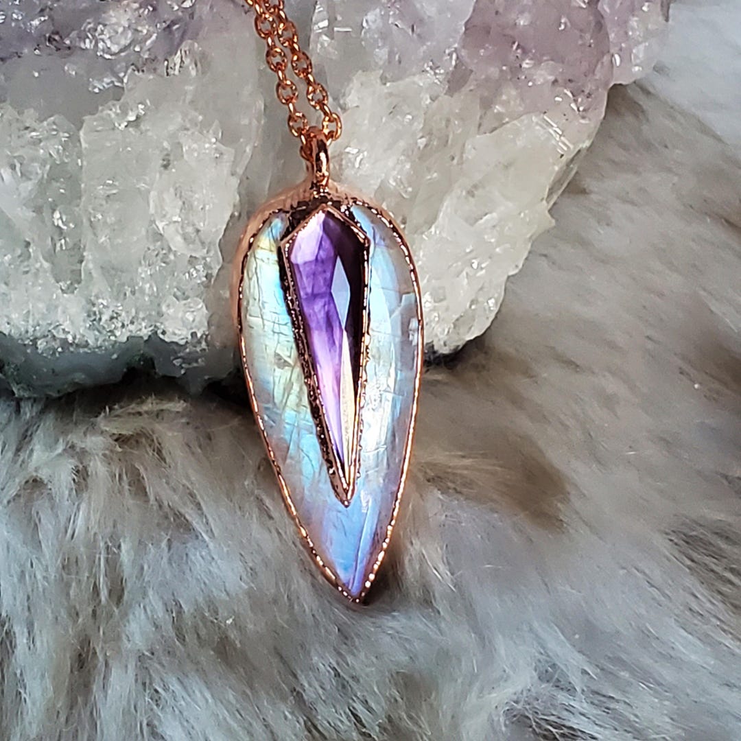 Lunar Ascension - Rainbow Moonstone With Amethyst & MOP Doublet Copper ...