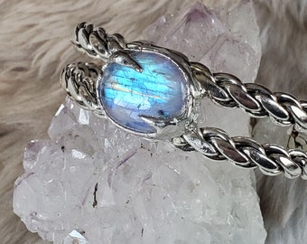 Whirlpool - Silver Soft Solder Cuff Bracelet with Moonstone