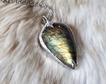 Norse Shield - Silver Soft Solder Pendant with Labradorite