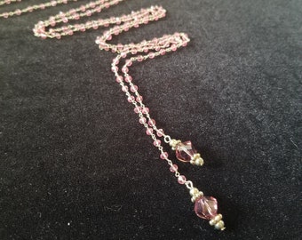 Simply Tie Me Up Crystal Necklace - Strawberry Quartz and Silver