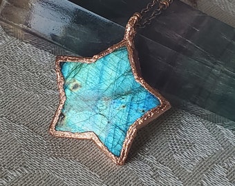 Wishing Star - Copper Electroform Necklace with Labradorite