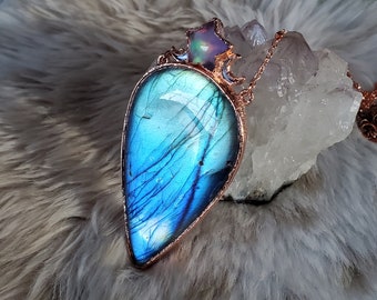 Stellar - Copper Electroformed Necklace with Labradorite and Aurora Opal