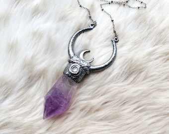 Limited Edition Moon Goddess - Copper Electroformed Necklace with Amethyst and Mother of Pearl