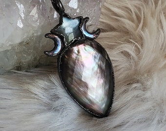 Mystic Shadow - Copper electroform necklace with Tahitian black mother of pearl