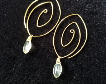 Sacred Spiral Hoop Earrings with Faceted Lemon Quartz Drops