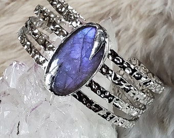 Gyre - Silver Soft Solder Cuff Bracelet with Purple Labradorite