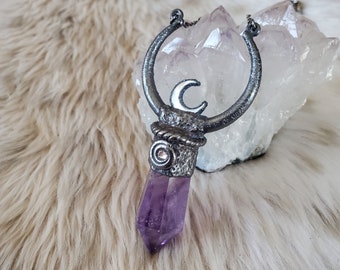 Limited Edition Moon Goddess - Copper Electroformed Necklace with Amethyst and Mother of Pearl