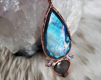 Cerulea - labradoriethanger, koperen elektrogevormde ketting, Witchy-sieraden, metafysische kristallen ketting
