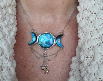 Blue Moon - Sacred Divine Goddess Soft Solder Necklace with Blue Labradorite