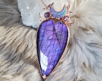 Regalia - Copper Electroformed Necklace with Purple Labradorite, Aurora Opal and Rubies