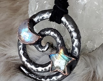 Galaxy - Copper Electroformed Necklace with Labradorite and Moonstone