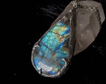 Nordic Shield - soft solder pendant with Labradorite